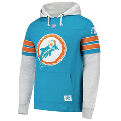 Miami Dolphins '47 Throwback Double Header Blitz Cornerback Hoodie - Aqua on sale