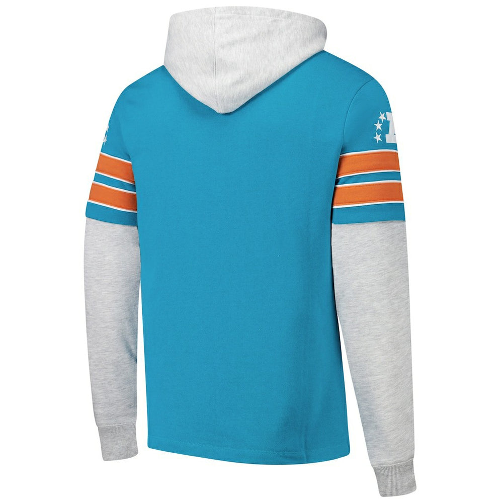 Miami Dolphins '47 Throwback Double Header Blitz Cornerback Hoodie - Aqua on sale