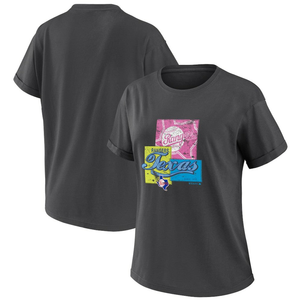 Texas Rangers WEAR by Erin Andrews Women's Domestic Box Color Boyfriend T-Shirt Charcoal