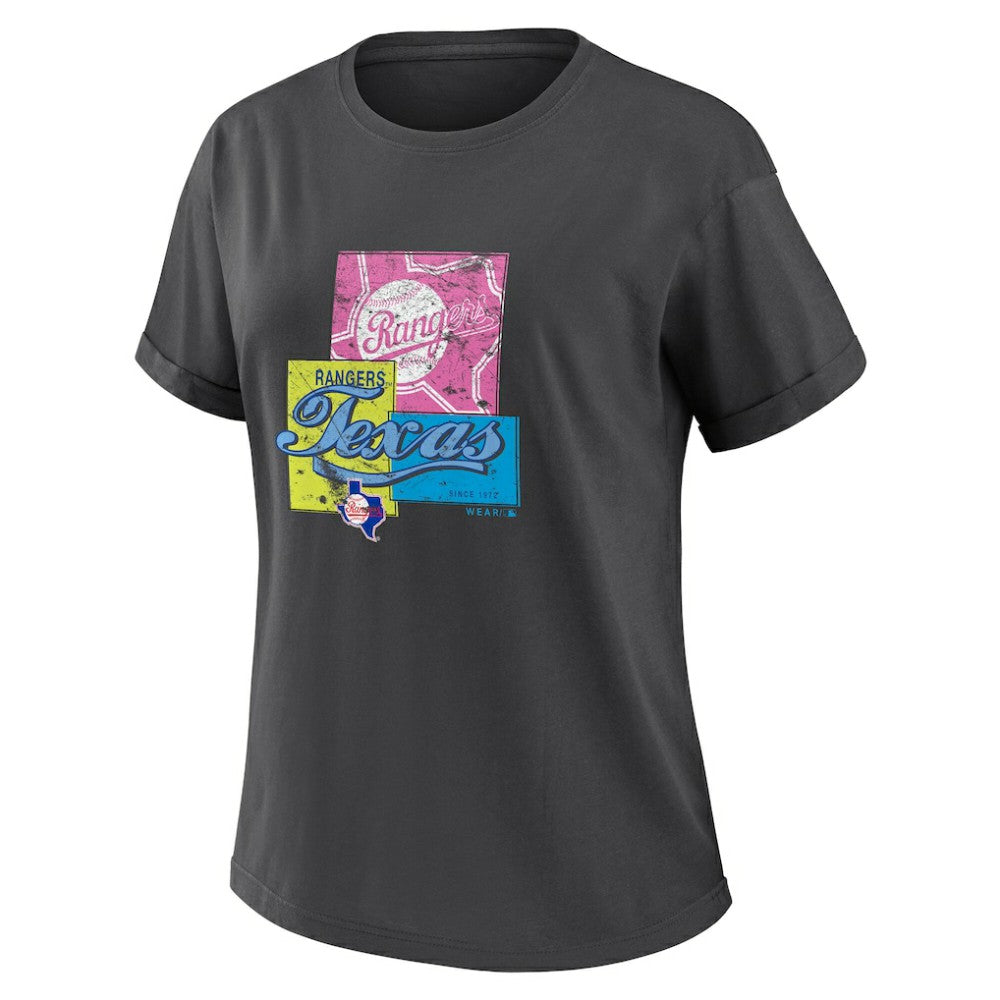 Texas Rangers WEAR by Erin Andrews Women's Domestic Box Color Boyfriend T-Shirt Charcoal