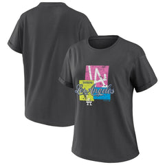 Los Angeles Dodgers WEAR by Erin Andrews Women's Domestic Box Color Boyfriend T-Shirt Charcoal