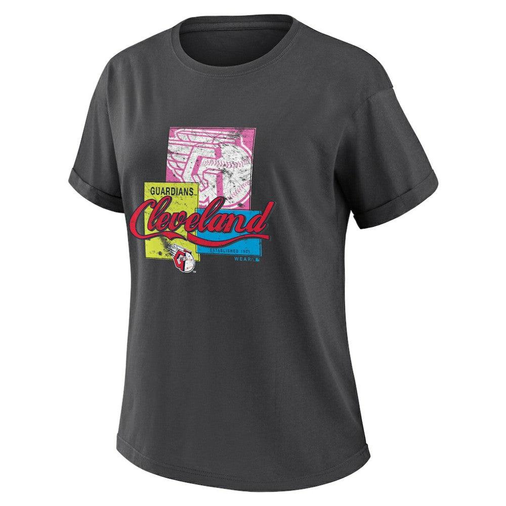 Cleveland Guardians WEAR by Erin Andrews Women's Domestic Box Color Boyfriend T-Shirt Charcoal