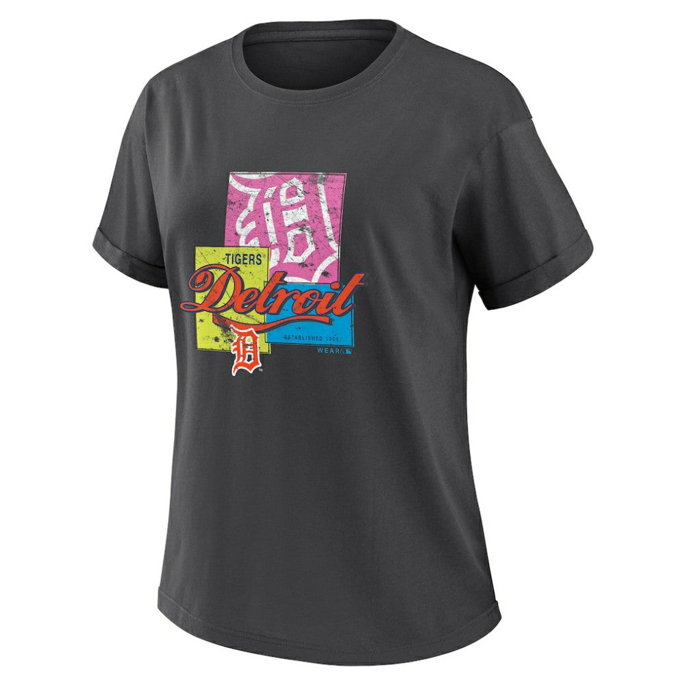 Detroit Tigers WEAR by Erin Andrews Women's Domestic Box Color Boyfriend T-Shirt Charcoal