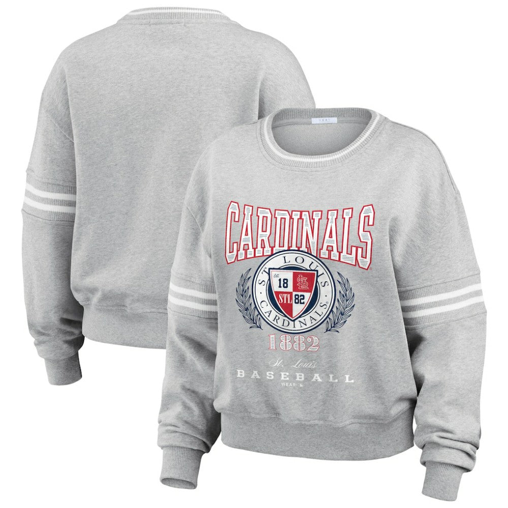 St. Louis Cardinals WEAR by Erin Andrews Women's Domestic Crest Pullover Sweatshirt Heather Gray