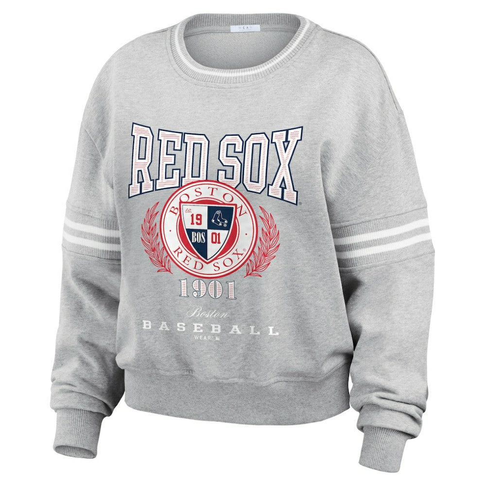 Boston Red Sox WEAR by Erin Andrews Women's Domestic Crest Pullover Sweatshirt Heather Gray