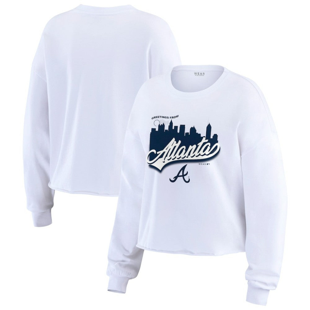 Atlanta Braves WEAR by Erin Andrews Women's Domestic Postcard Long Sleeve T-Shirt White