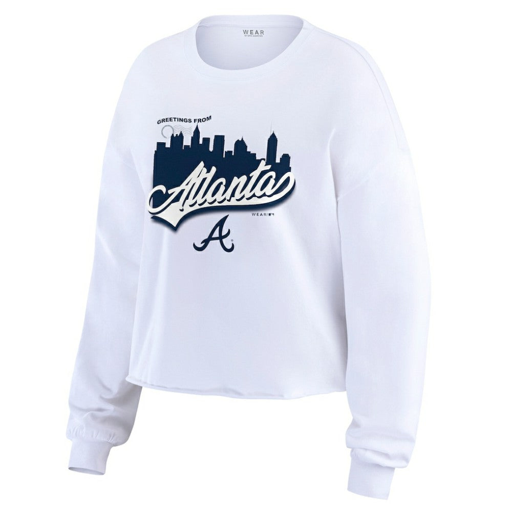 Atlanta Braves WEAR by Erin Andrews Women's Domestic Postcard Long Sleeve T-Shirt White