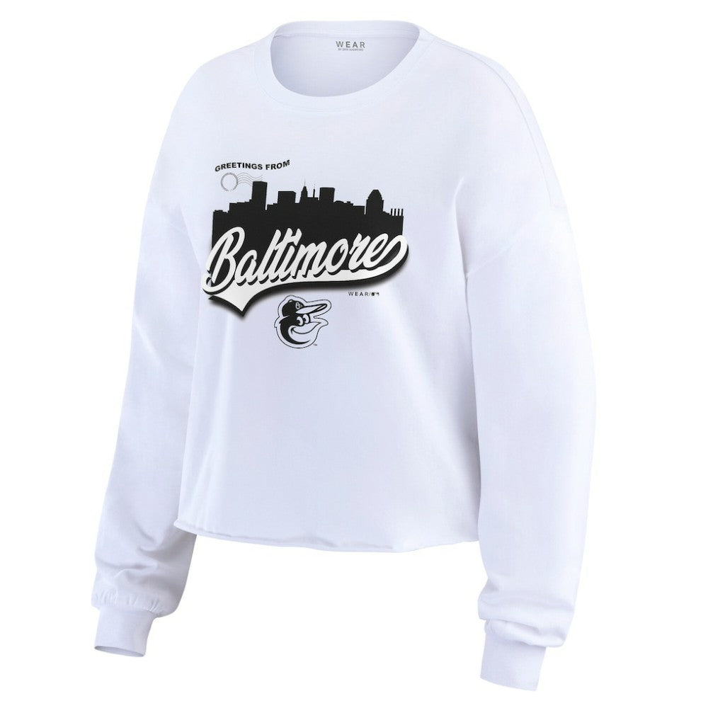 Baltimore Orioles WEAR by Erin Andrews Women's Domestic Postcard Long Sleeve T-Shirt White