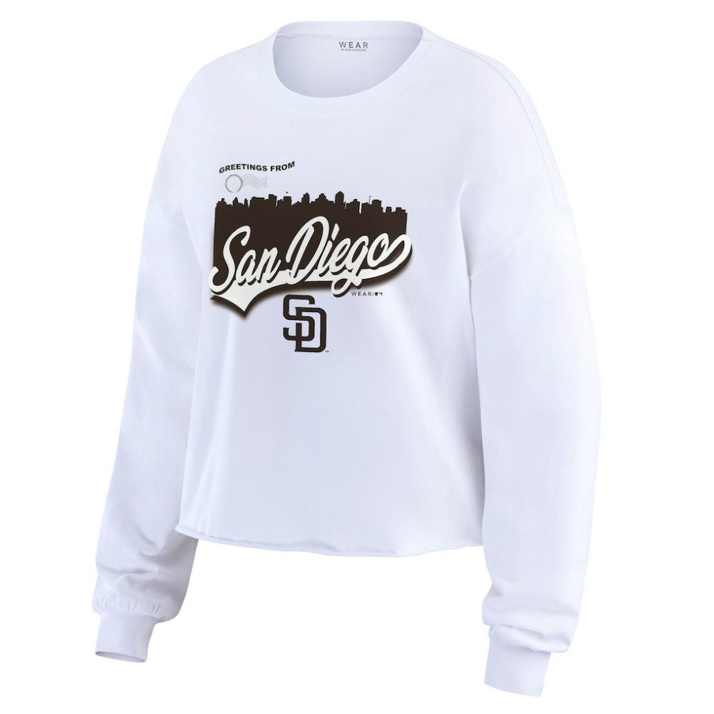 San Diego Padres WEAR by Erin Andrews Women's Domestic Postcard Long Sleeve T-Shirt White