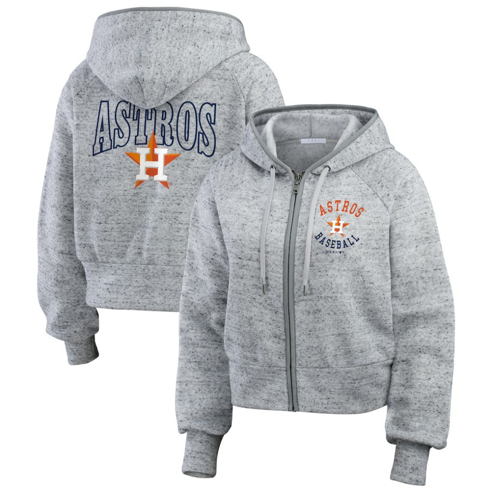 Houston Astros WEAR by Erin Andrews Women's Speckled Fleece Cropped Full-Zip Hoodie Heather Gray