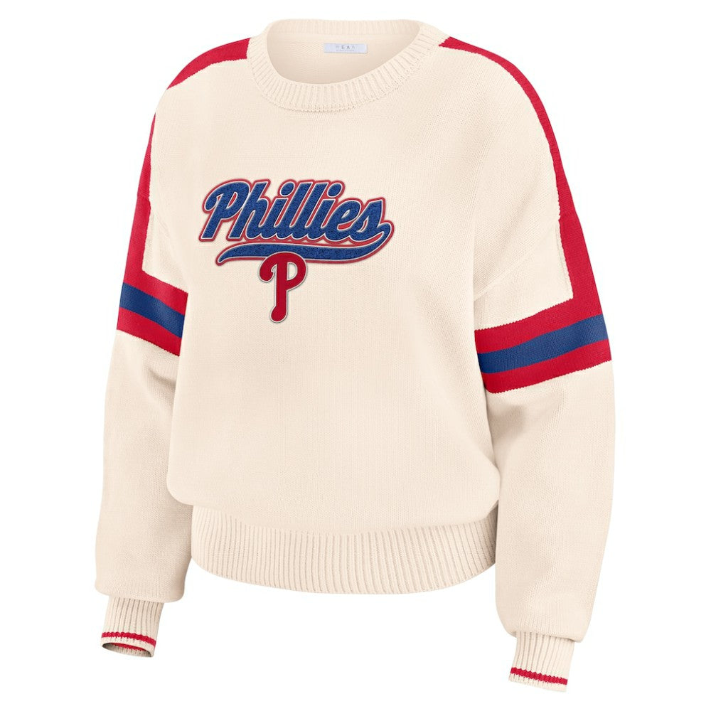 Philadelphia Phillies WEAR by Erin Andrews Women's Stripe Pullover Sweater Cream