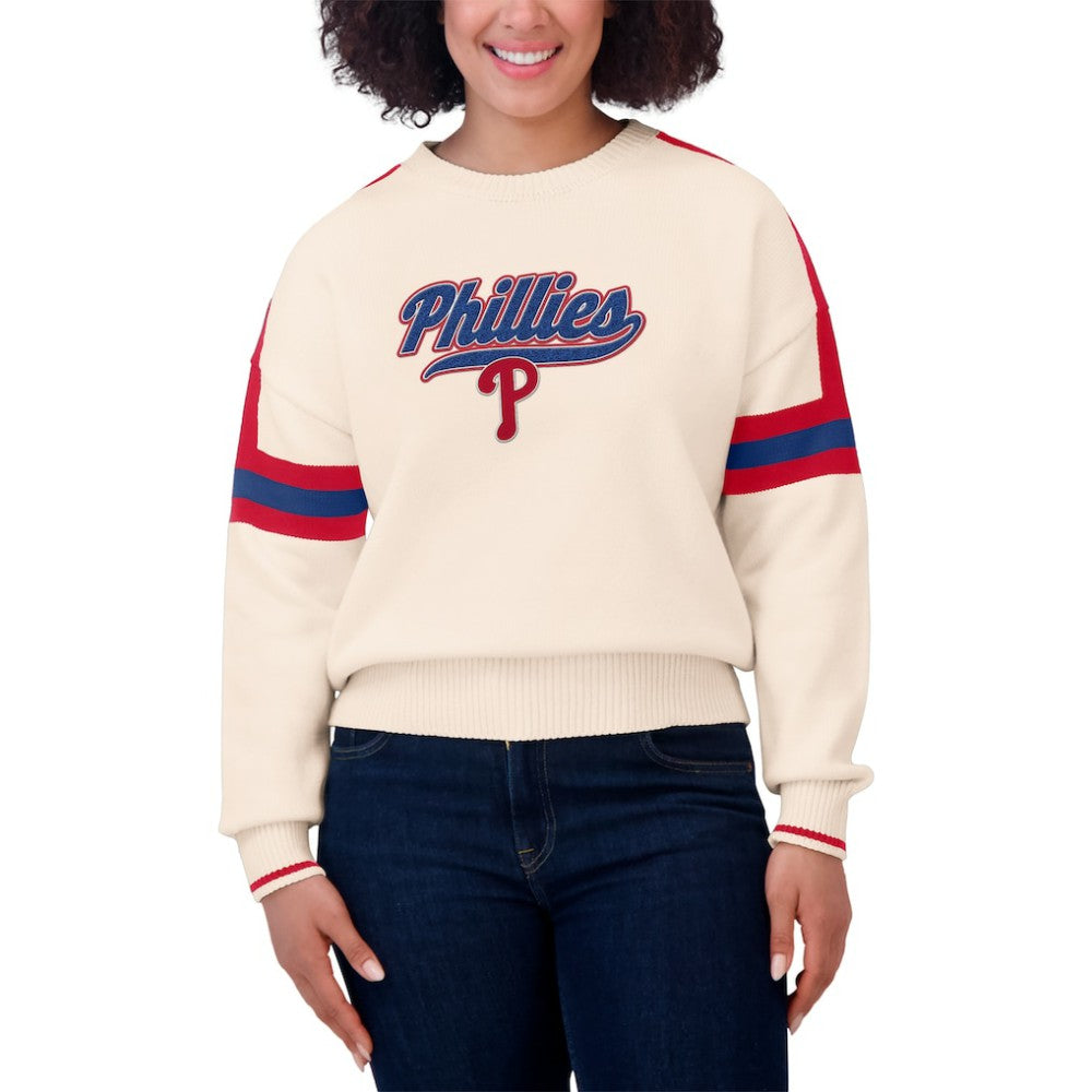 Philadelphia Phillies WEAR by Erin Andrews Women's Stripe Pullover Sweater Cream