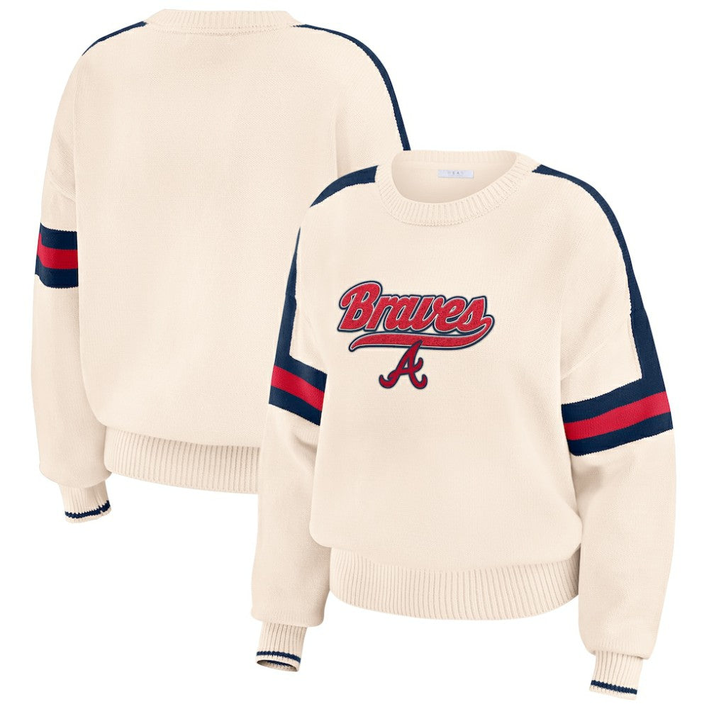 Atlanta Braves WEAR by Erin Andrews Women's Stripe Pullover Sweater Cream