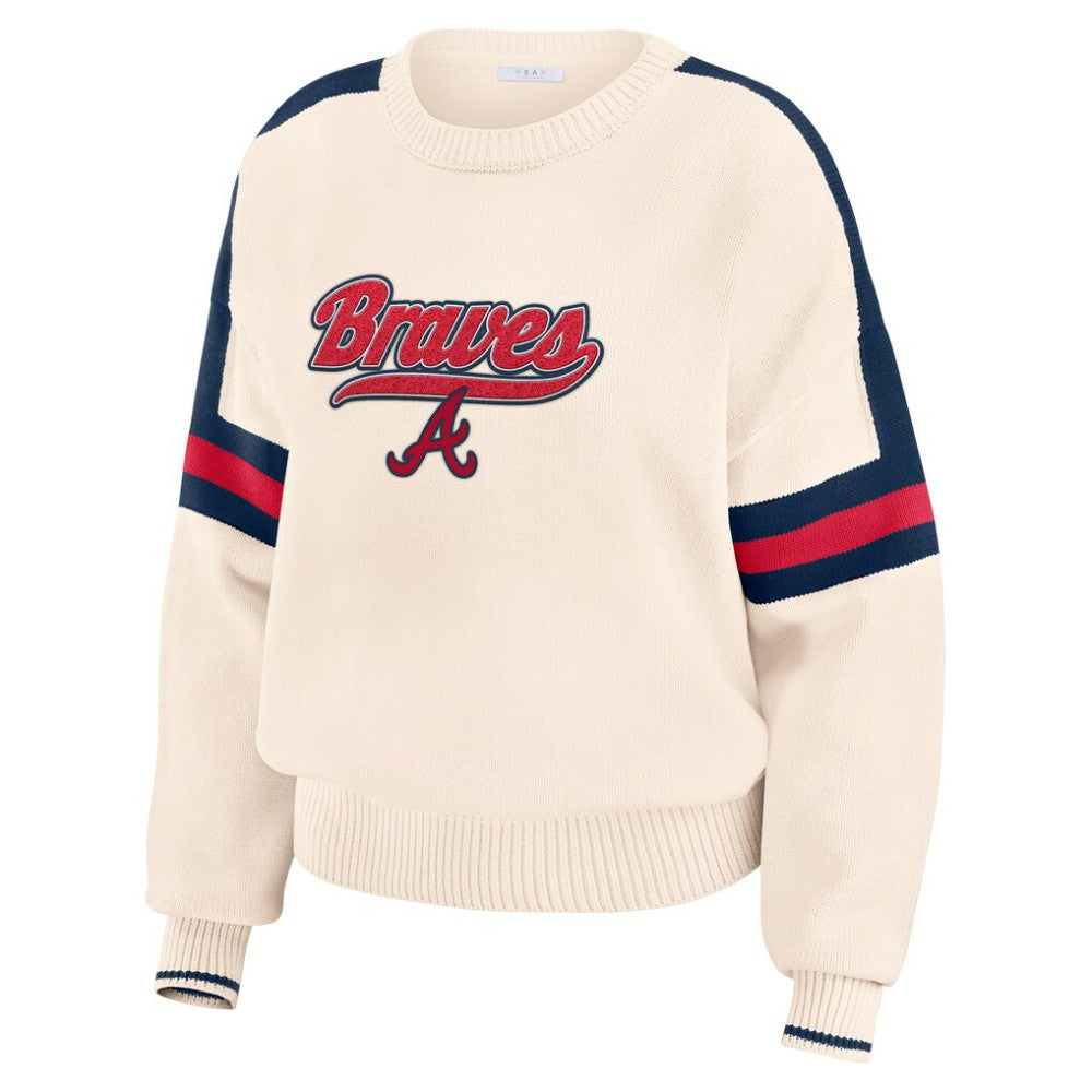 Atlanta Braves WEAR by Erin Andrews Women's Stripe Pullover Sweater Cream
