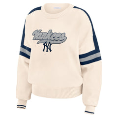 New York Yankees WEAR by Erin Andrews Women's Stripe Pullover Sweater Cream