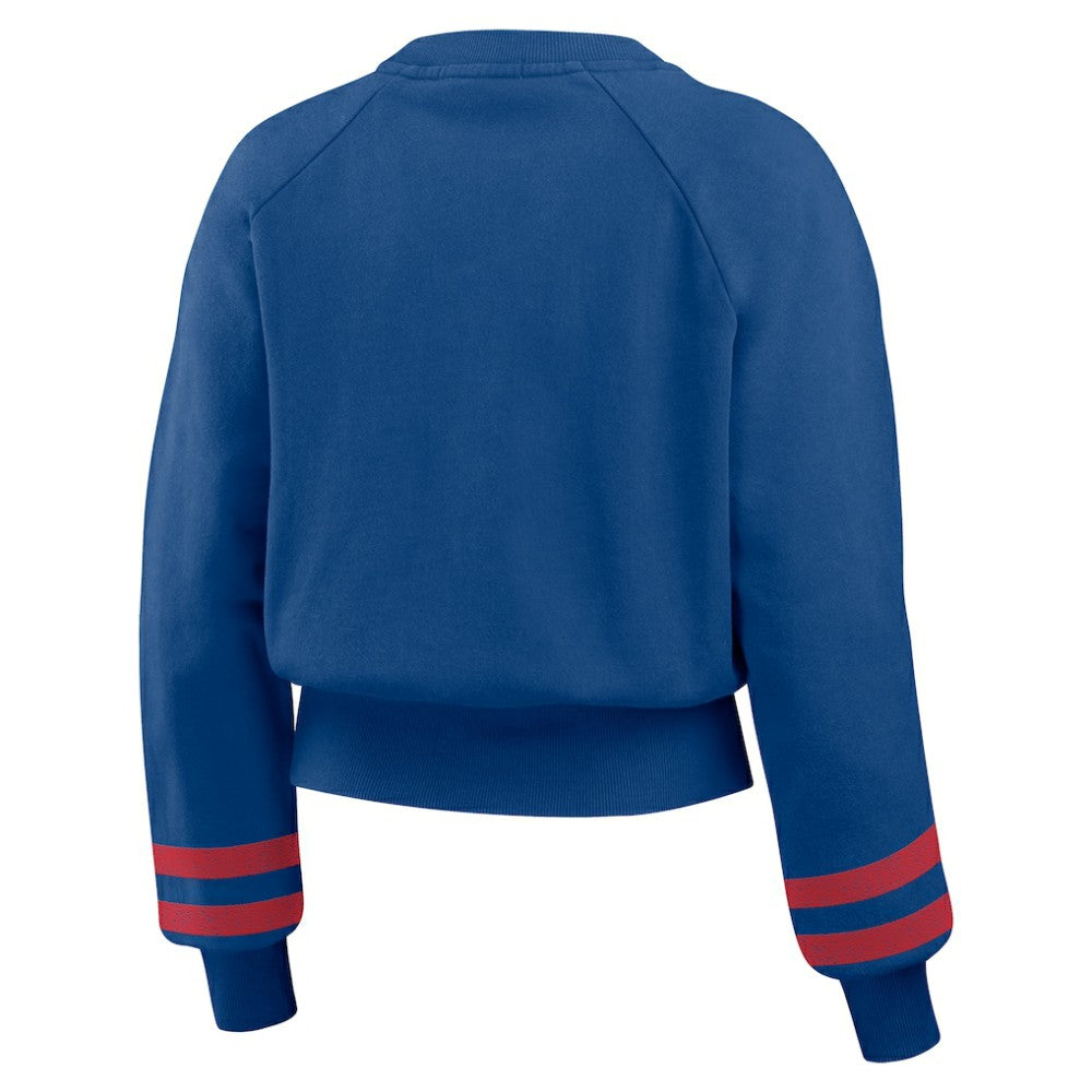 Texas Rangers WEAR by Erin Andrews Women's Vintage Washed Cropped Pullover Sweatshirt Royal