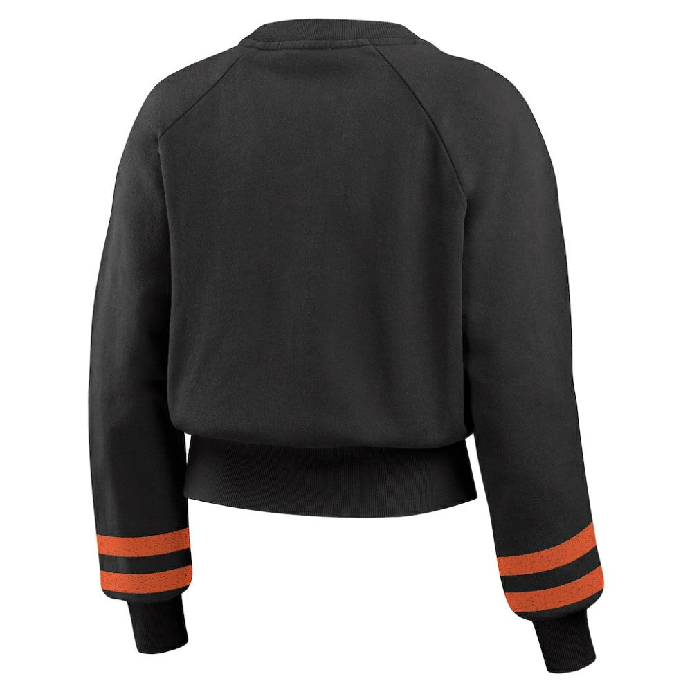 Baltimore Orioles WEAR by Erin Andrews Women's Vintage Washed Cropped Pullover Sweatshirt Black