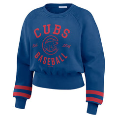 Chicago Cubs WEAR by Erin Andrews Women's Vintage Washed Cropped Pullover Sweatshirt Royal
