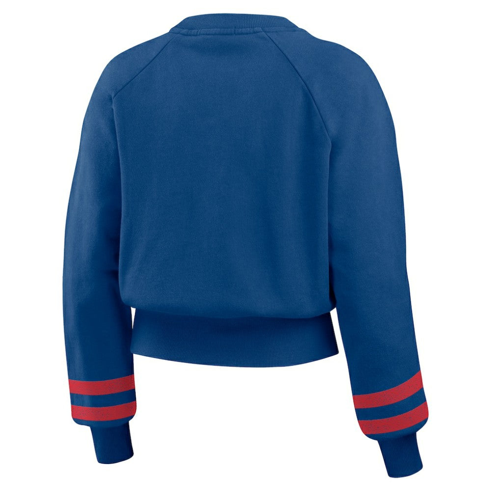 Chicago Cubs WEAR by Erin Andrews Women's Vintage Washed Cropped Pullover Sweatshirt Royal