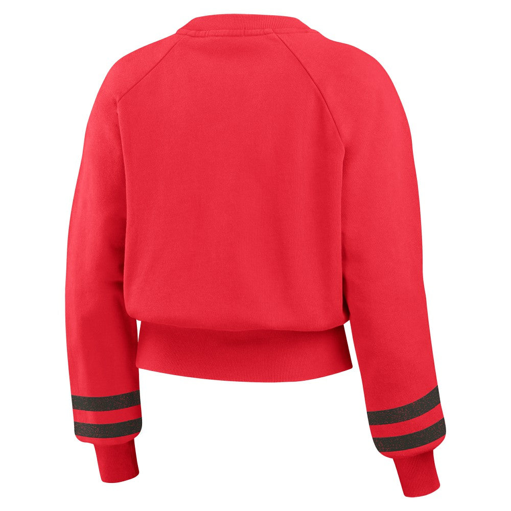 Cincinnati Reds WEAR by Erin Andrews Women's Vintage Washed Cropped Pullover Sweatshirt Red