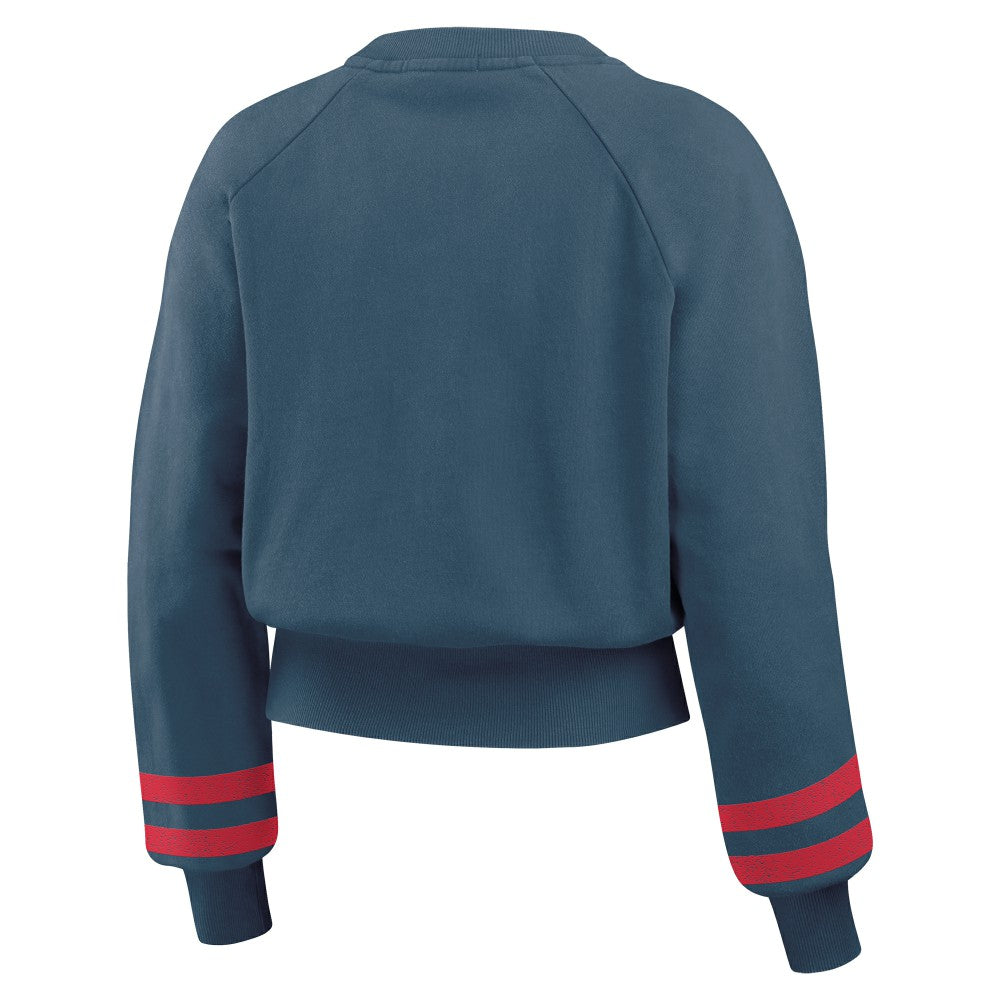 Cleveland Guardians WEAR by Erin Andrews Women's Vintage Washed Cropped Pullover Sweatshirt Navy