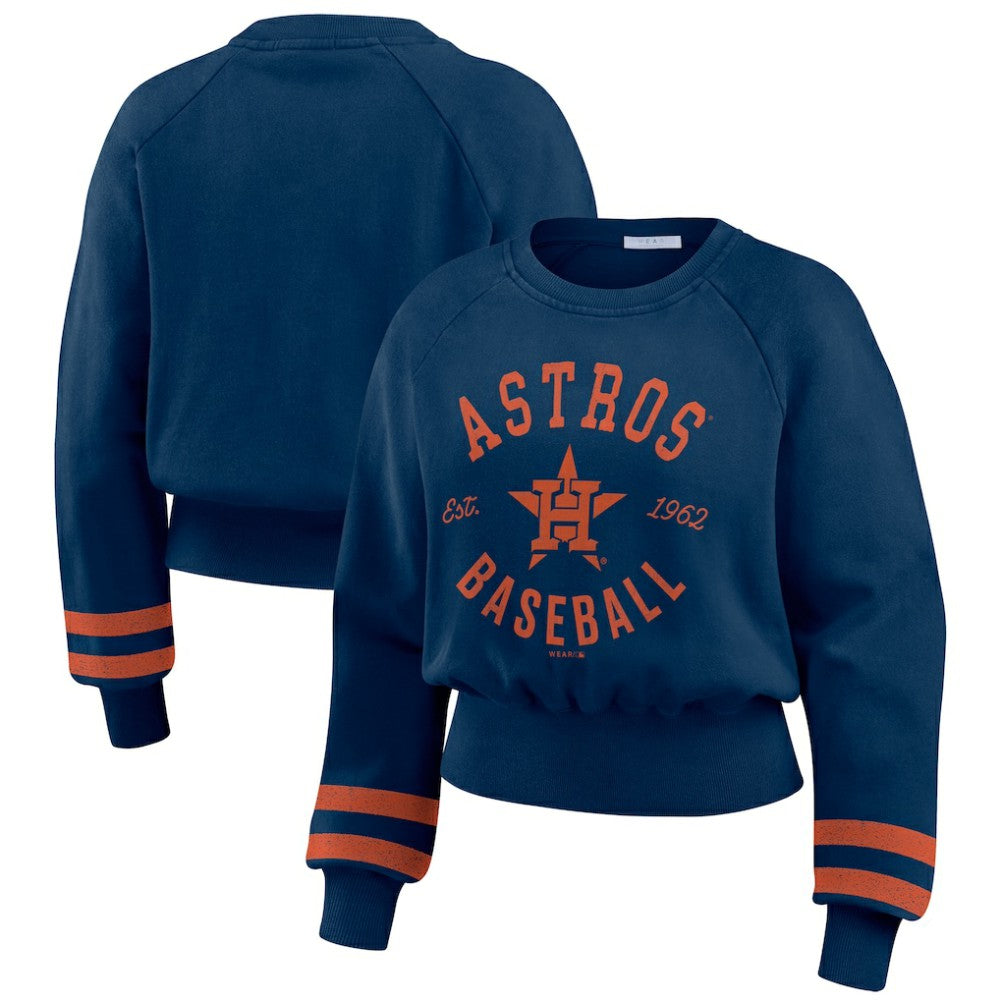 Houston Astros WEAR by Erin Andrews Women's Vintage Washed Cropped Pullover Sweatshirt Navy