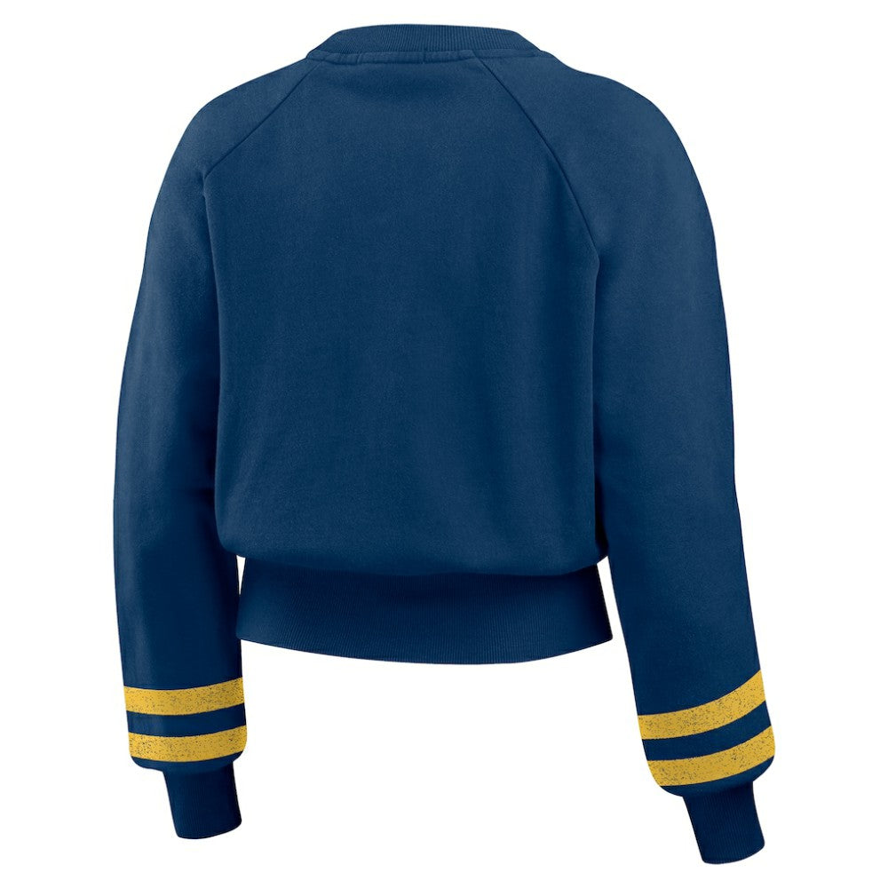 Milwaukee Brewers WEAR by Erin Andrews Women's Vintage Washed Cropped Pullover Sweatshirt Navy