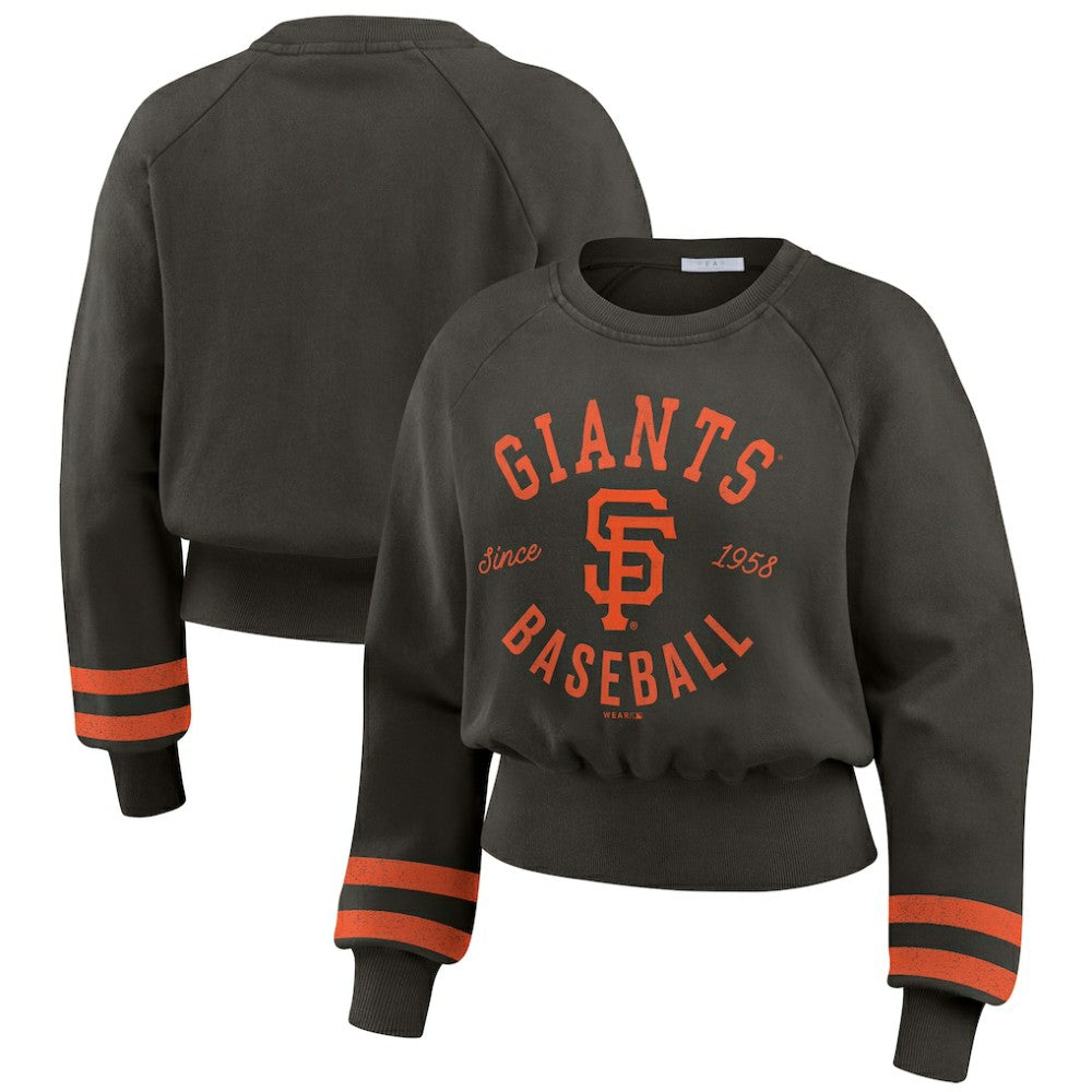 San Francisco Giants WEAR by Erin Andrews Women's Vintage Washed Cropped Pullover Sweatshirt Black