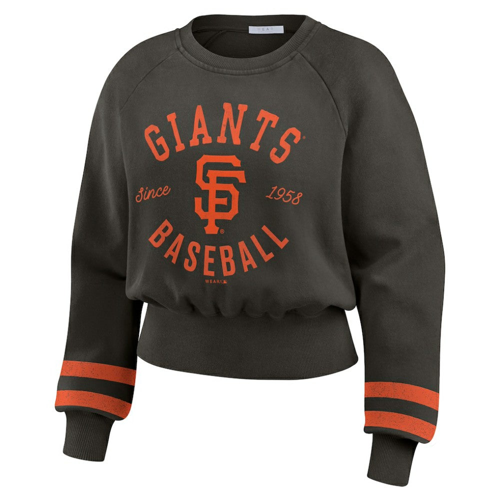 San Francisco Giants WEAR by Erin Andrews Women's Vintage Washed Cropped Pullover Sweatshirt Black