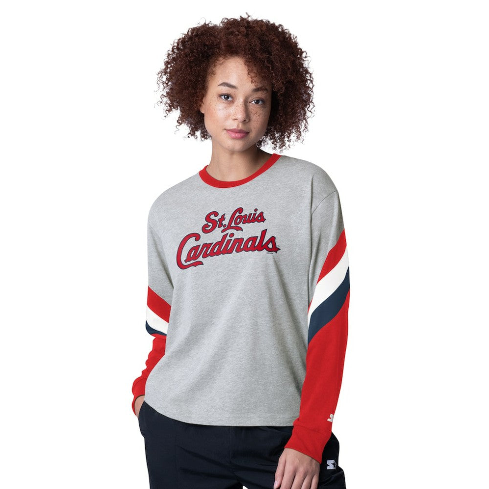 St. Louis Cardinals Starter Women's Triple A Fashion Color Block Long Sleeve Top Heather Gray