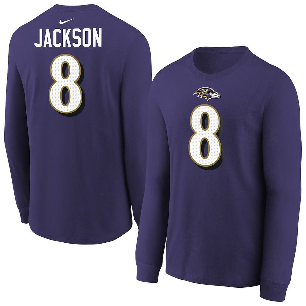 Lamar Jackson Baltimore Ravens Youth Player Name & Number Long Sleeve T-Shirt - Purple discount
