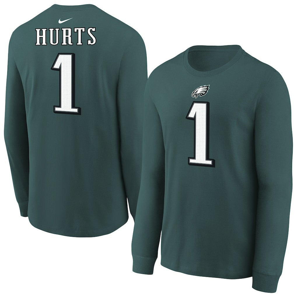 Jalen Hurts Philadelphia Eagles Youth Player Name & Number Long Sleeve T-Shirt - Midnight Green discount