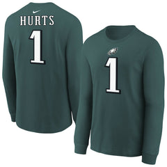 Jalen Hurts Philadelphia Eagles Youth Player Name & Number Long Sleeve T-Shirt - Midnight Green discount