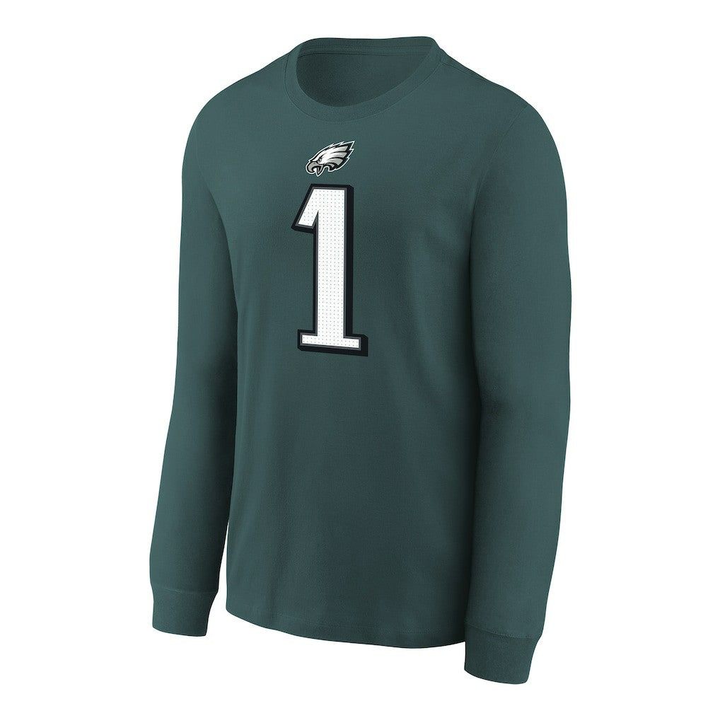 Jalen Hurts Philadelphia Eagles Youth Player Name & Number Long Sleeve T-Shirt - Midnight Green discount