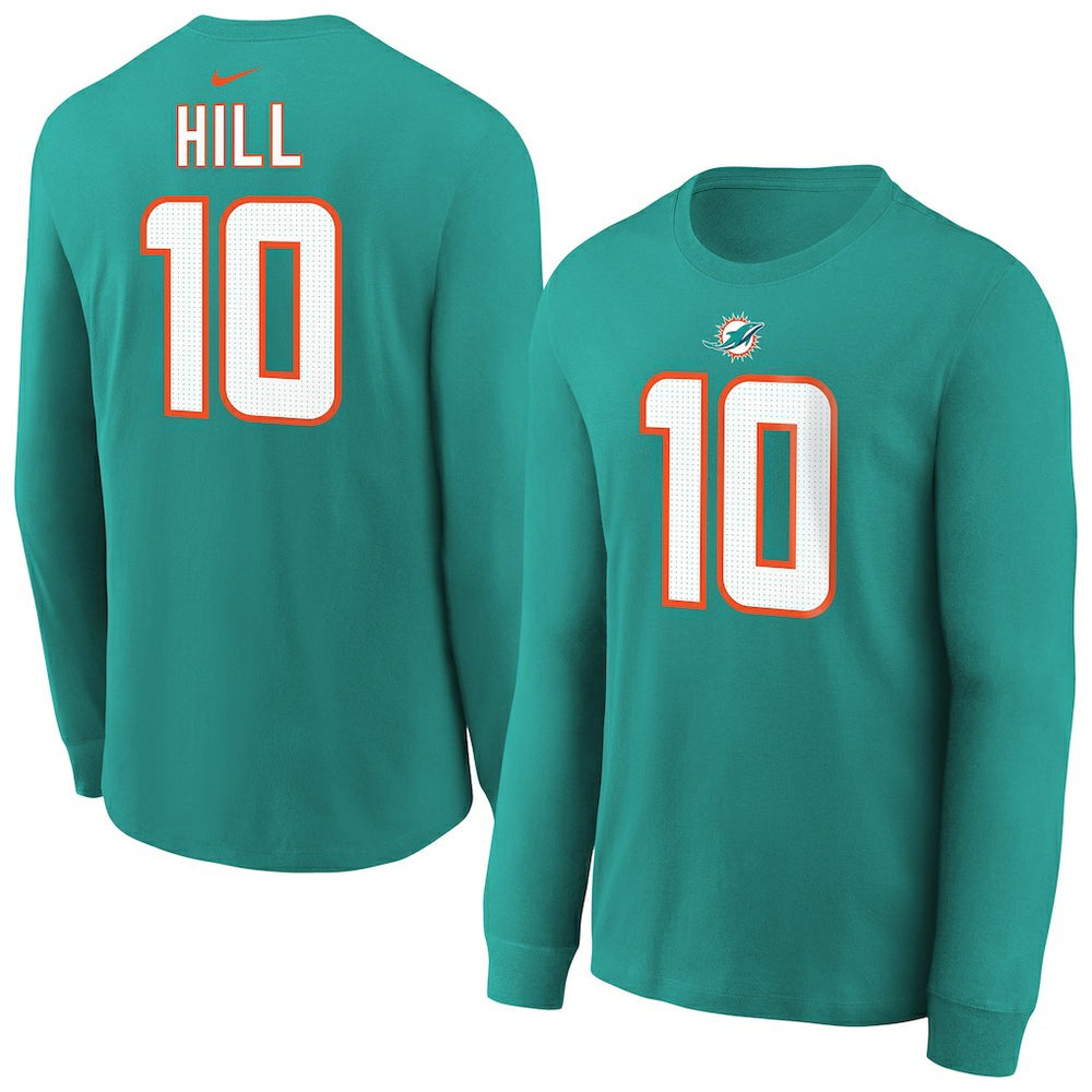 Tyreek Hill Miami Dolphins Youth Player Name & Number Long Sleeve T-Shirt - Aqua for sale