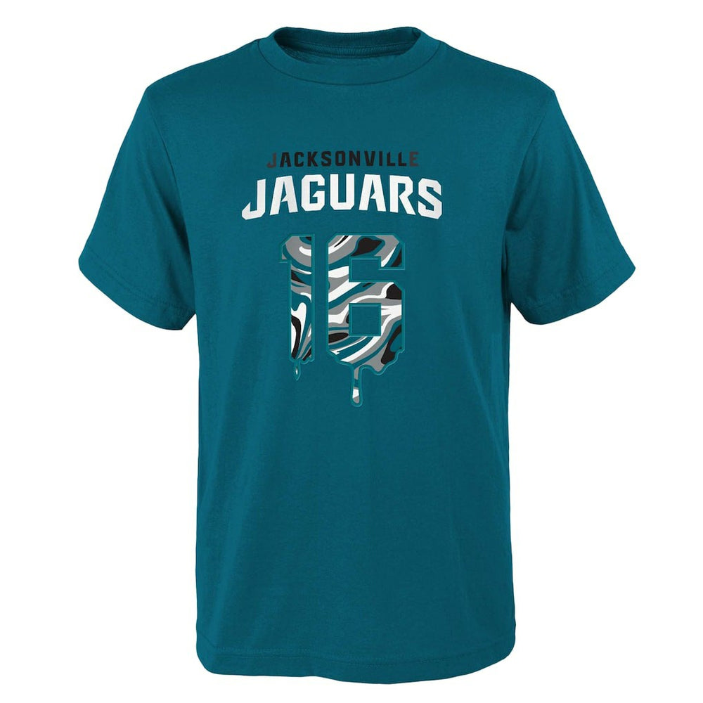Trevor Lawrence Jacksonville Jaguars Youth Mainliner Drip Player Name & Number T-Shirt - Teal discount
