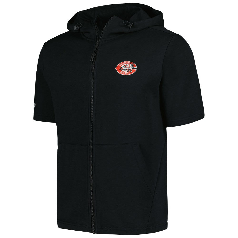 Cincinnati Reds Levelwear Recruit Short Sleeve Full-Zip Hoodie Black