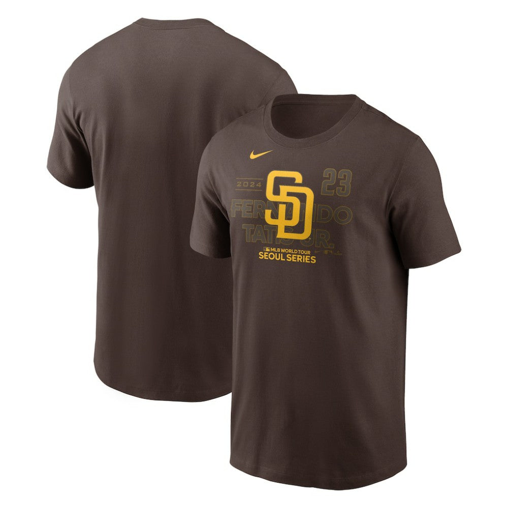 Fernando Tatis Jr. San Diego Padres 2024 MLB World Tour Seoul Series Player Name & Number Event Stack T-Shirt Brown
