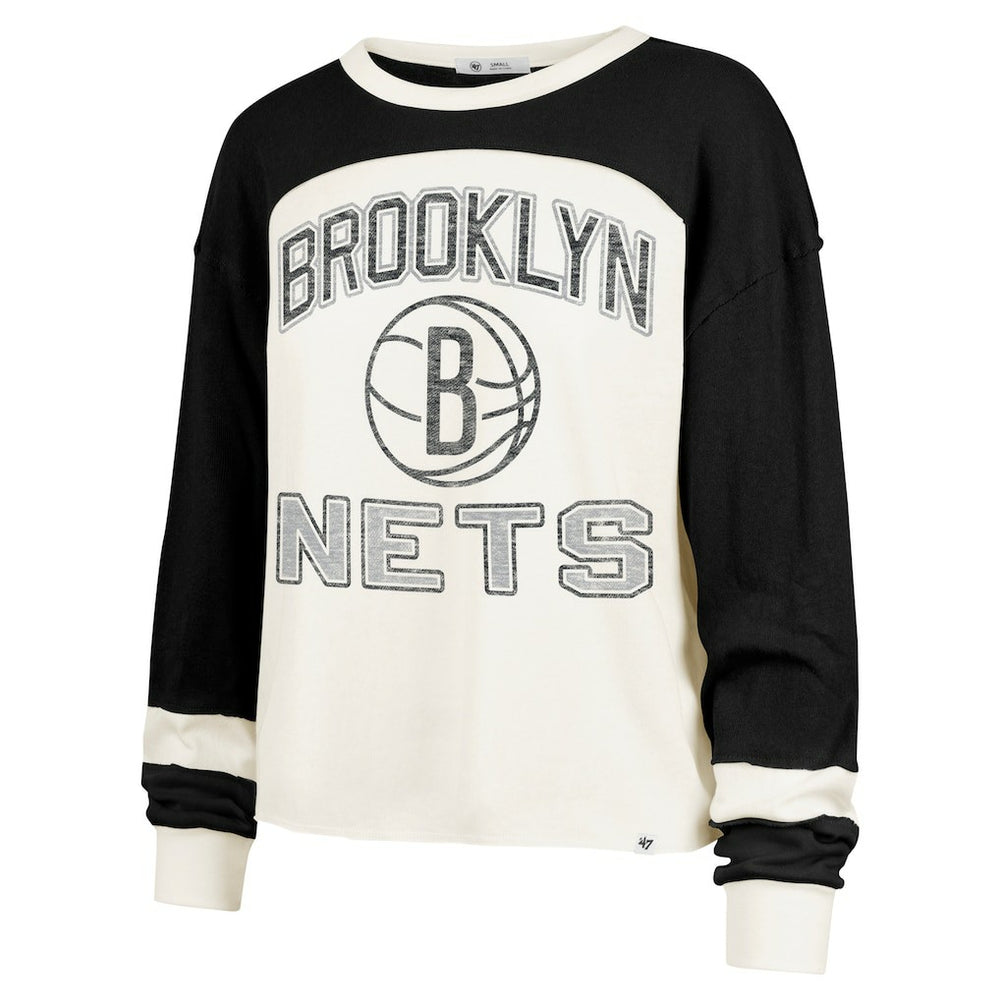 Brooklyn Nets '47 Women's Curve Raglan Long Sleeve T-Shirt - Cream for sale