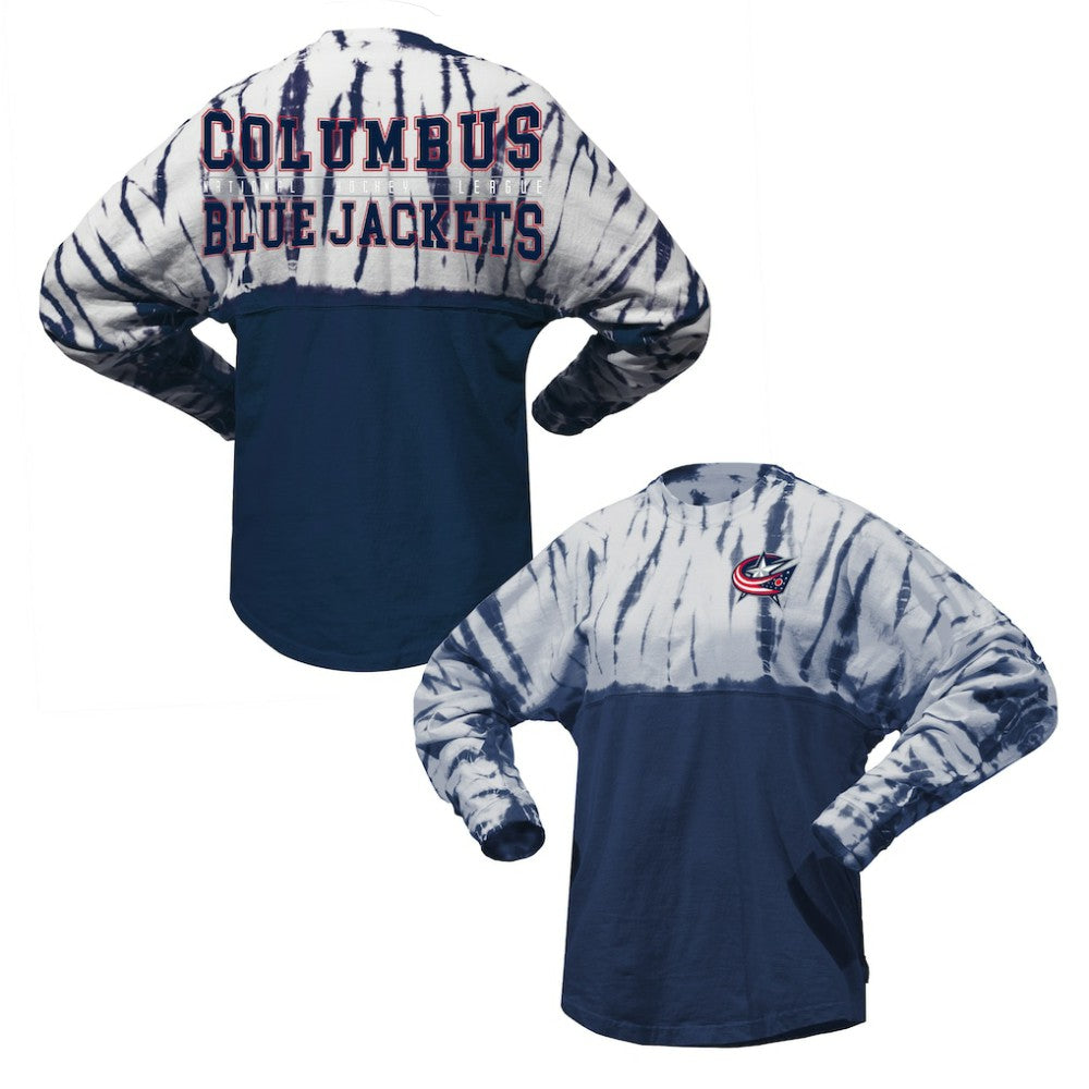 Columbus Blue Jackets Spirit Jersey Unisex Crystal Half Dye Long Sleeve T-Shirt - Navy T-shirts