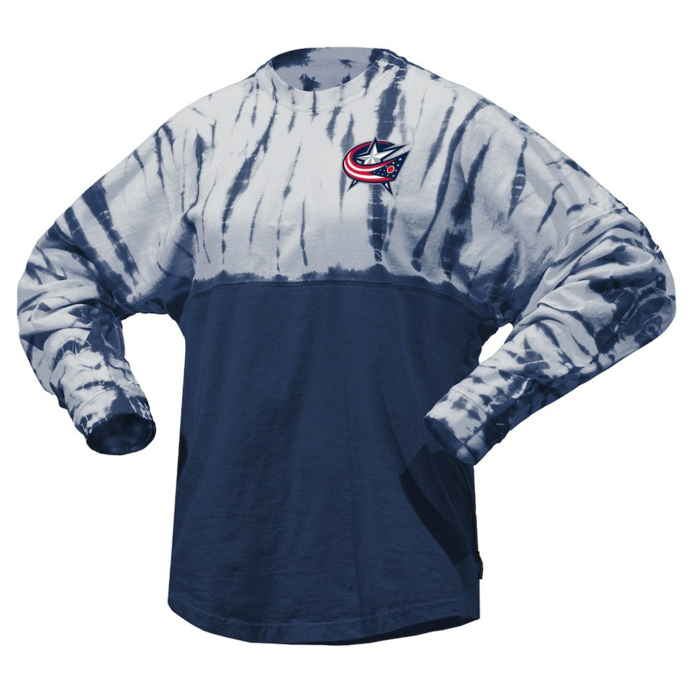 Columbus Blue Jackets Spirit Jersey Unisex Crystal Half Dye Long Sleeve T-Shirt - Navy T-shirts