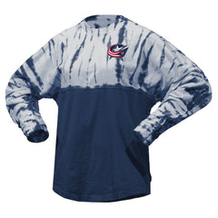 Columbus Blue Jackets Spirit Jersey Unisex Crystal Half Dye Long Sleeve T-Shirt - Navy T-shirts