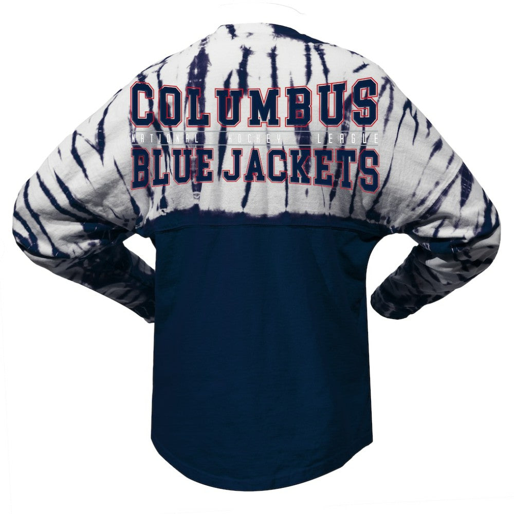 Columbus Blue Jackets Spirit Jersey Unisex Crystal Half Dye Long Sleeve T-Shirt - Navy T-shirts