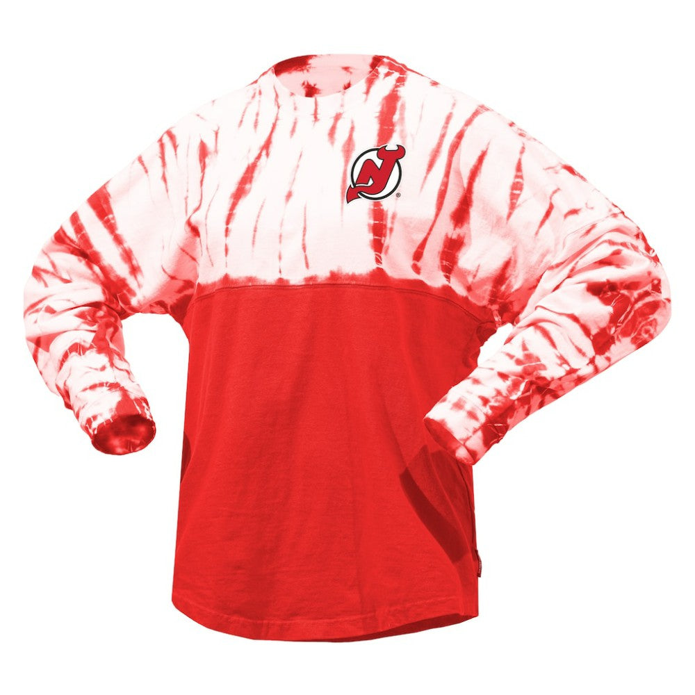 New Jersey Devils Spirit Jersey Unisex Crystal Half Dye Long Sleeve T-Shirt - Red T-shirts