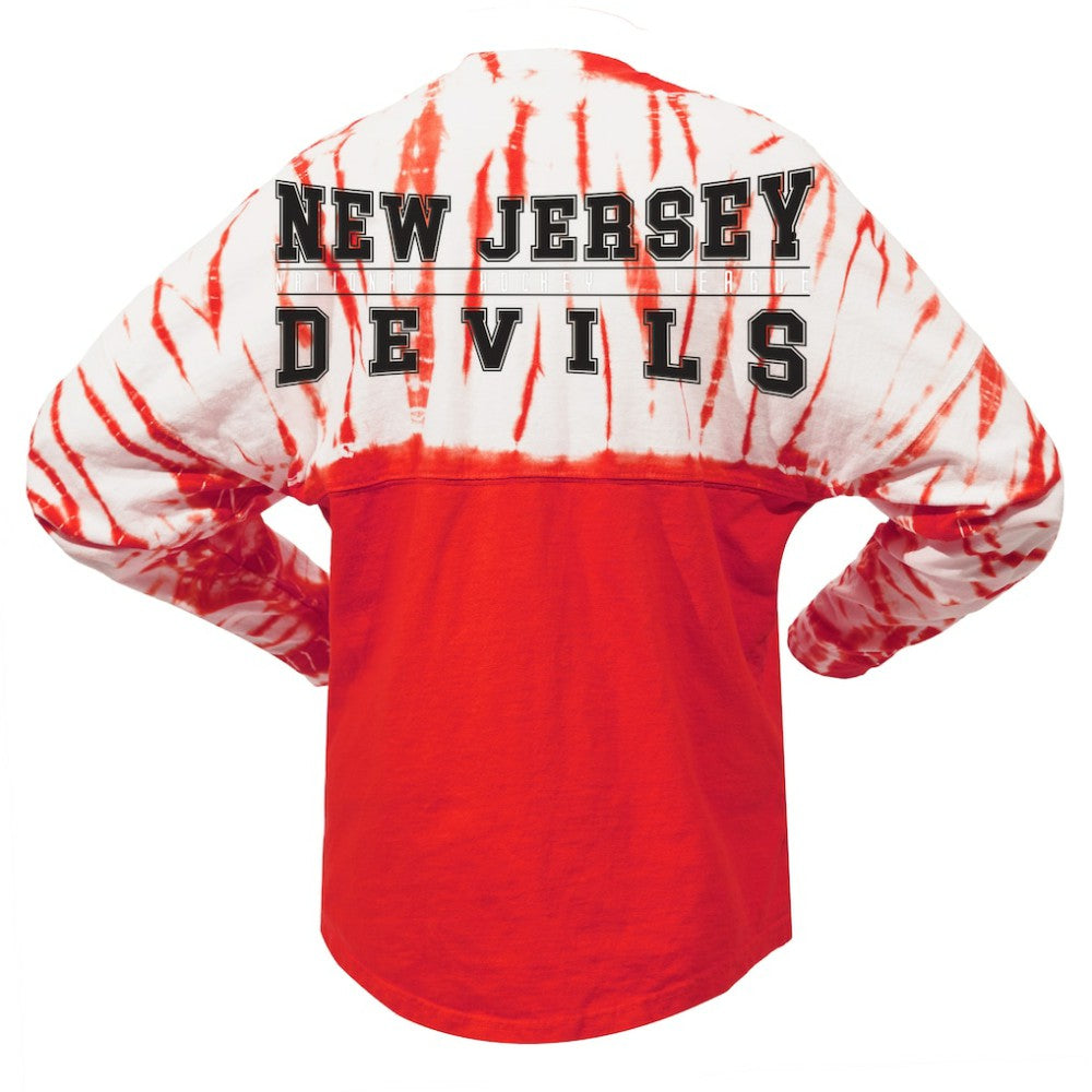 New Jersey Devils Spirit Jersey Unisex Crystal Half Dye Long Sleeve T-Shirt - Red T-shirts
