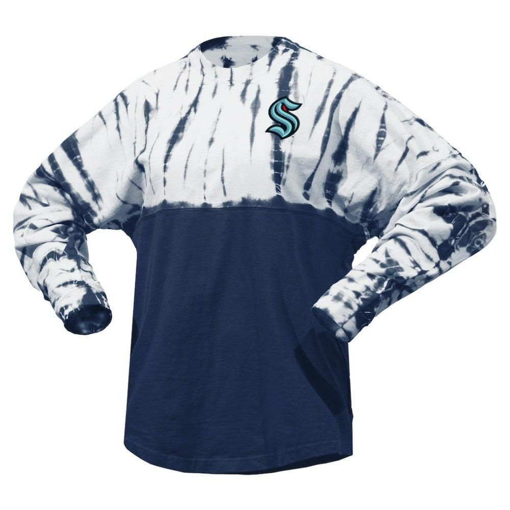 Seattle Kraken Spirit Jersey Unisex Crystal Half Dye Long Sleeve T-Shirt - Deep Sea Blue T-shirts