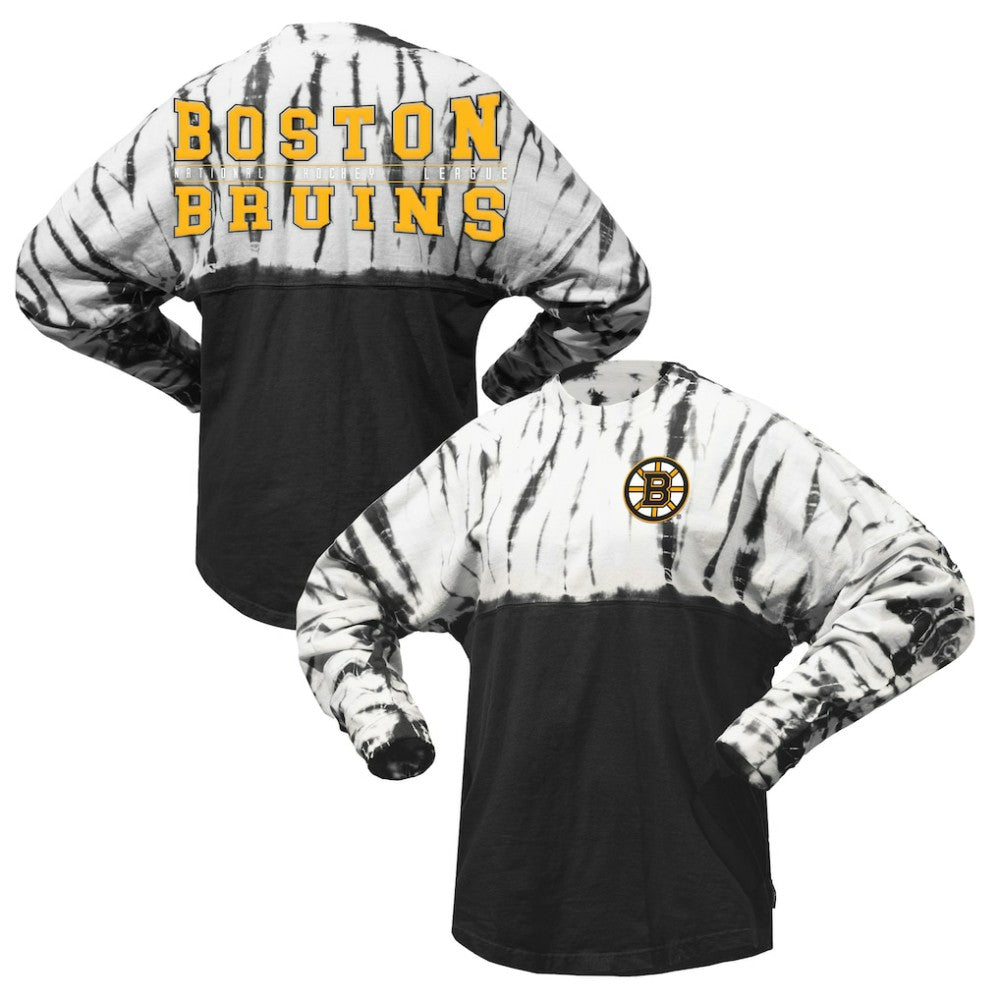 Boston Bruins Spirit Jersey Unisex Crystal Half Dye Long Sleeve T-Shirt - Black T-shirts