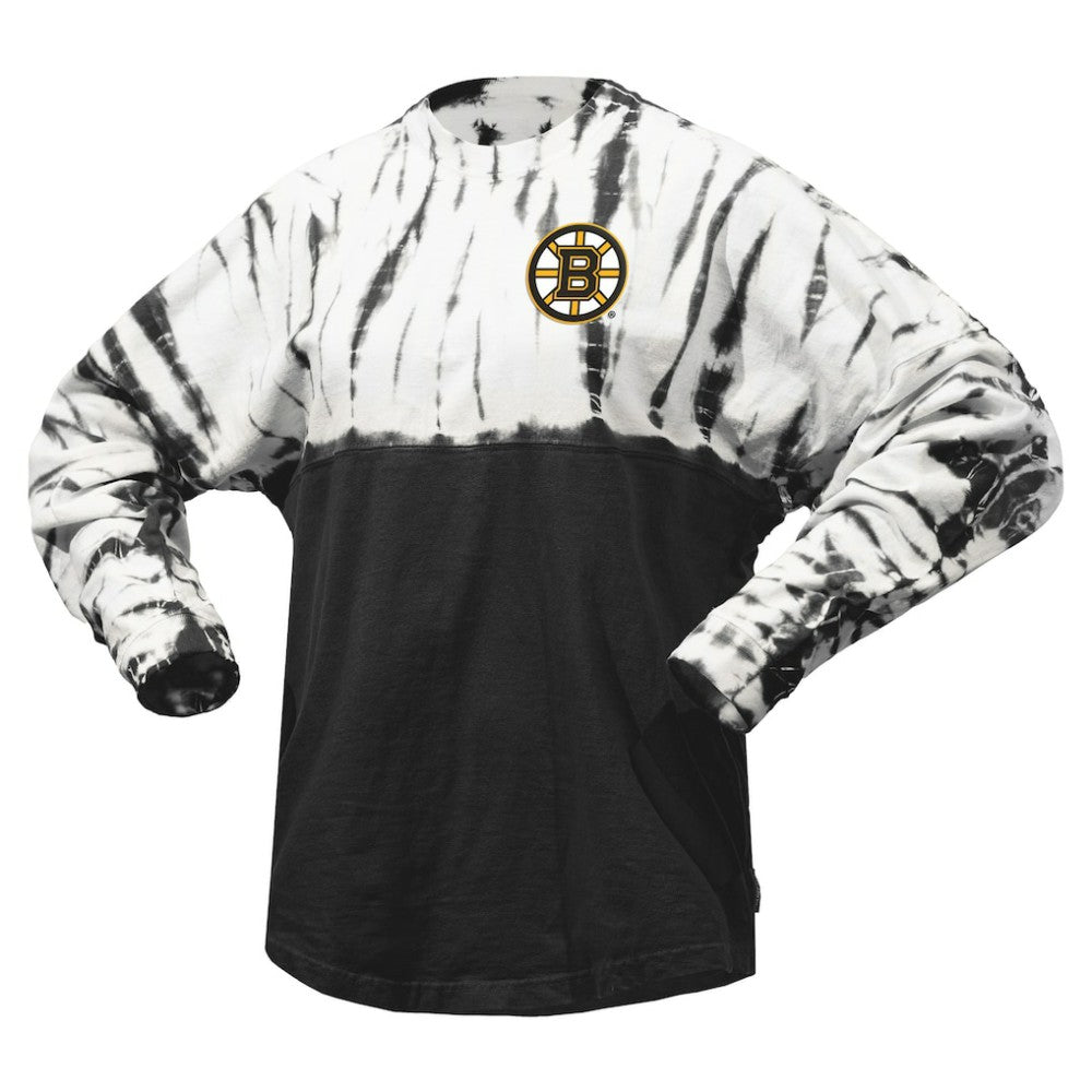 Boston Bruins Spirit Jersey Unisex Crystal Half Dye Long Sleeve T-Shirt - Black T-shirts