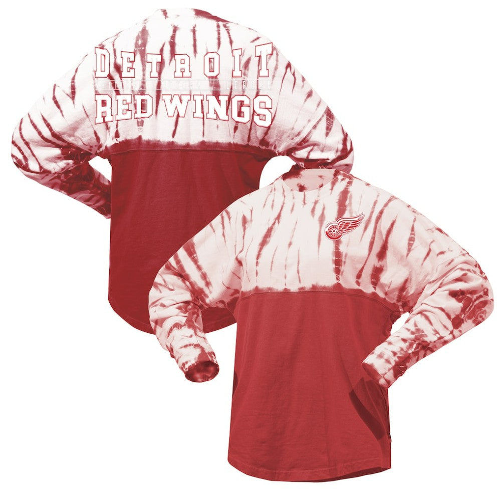 Detroit Red Wings Spirit Jersey Unisex Crystal Half Dye Long Sleeve T-Shirt - Red T-shirts