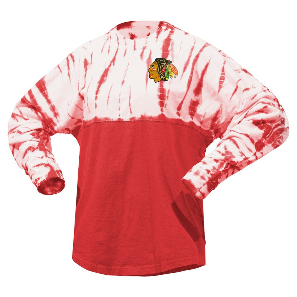 Chicago Blackhawks Spirit Jersey Unisex Crystal Half Dye Long Sleeve T-Shirt - Red T-shirts